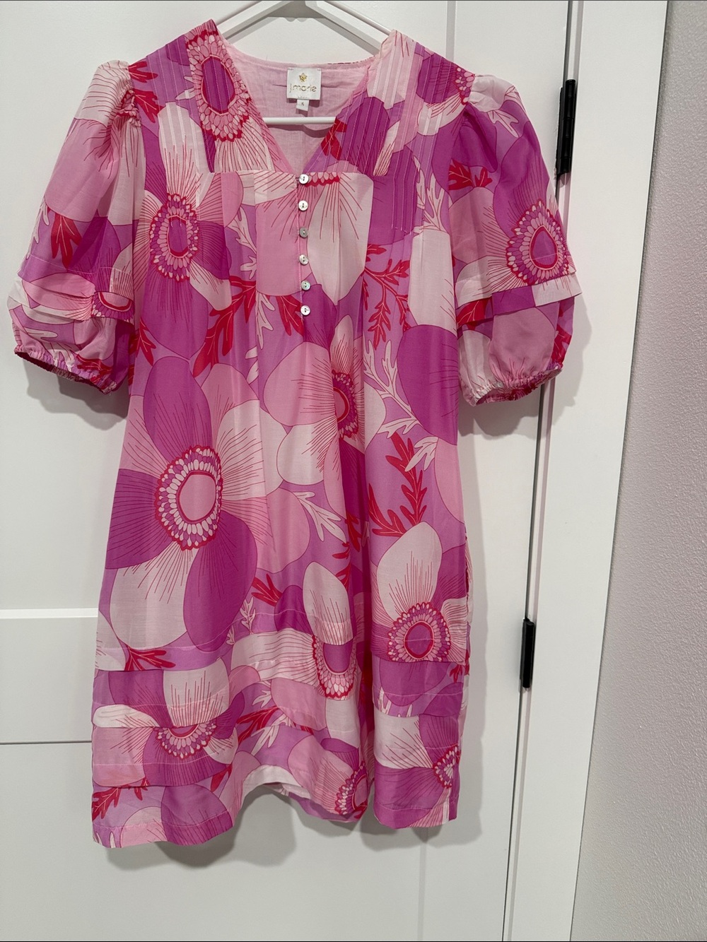 J. Marie Pink Floral Puff-Sleeve Tunic Dress